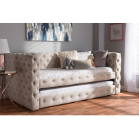 Baxton Studio CF8987-Light Beige-Daybed Janie Classic And Contemporary Light Beige Fabric Upholstered Daybed With Trundle